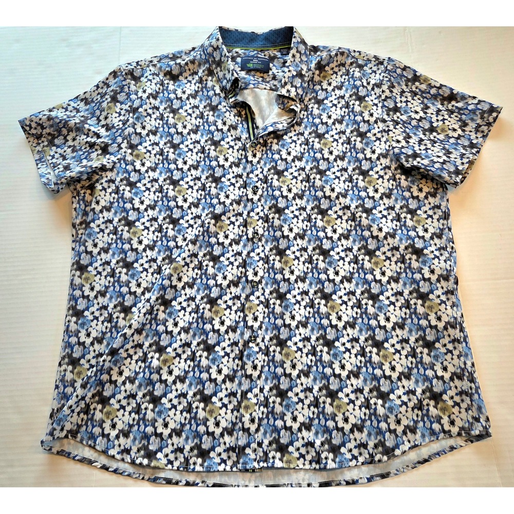 Society of Threads Mens XXL Blue Floral Short Sleeve Button Down Stretch Shirt